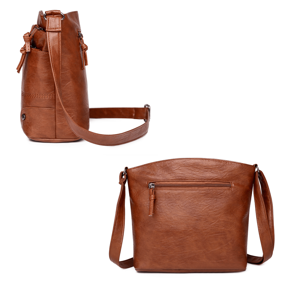 Vozenda - Vintage Leather Shoulder Bag with Adjustable Strap