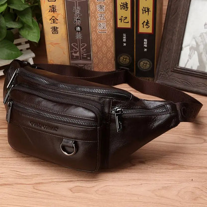 Vozenda – Men’s Genuine Cowhide Leather Waist Bag with Adjustable Strap