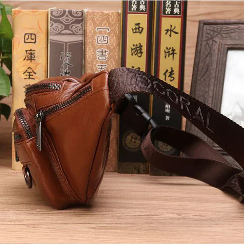 Vozenda – Men’s Genuine Cowhide Leather Waist Bag with Adjustable Strap