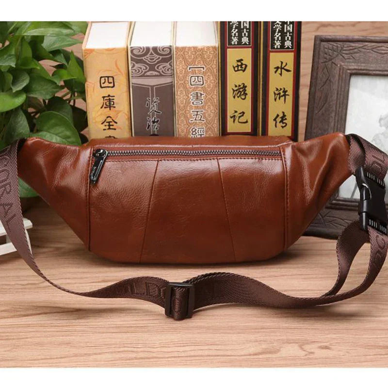 Vozenda – Men’s Genuine Cowhide Leather Waist Bag with Adjustable Strap