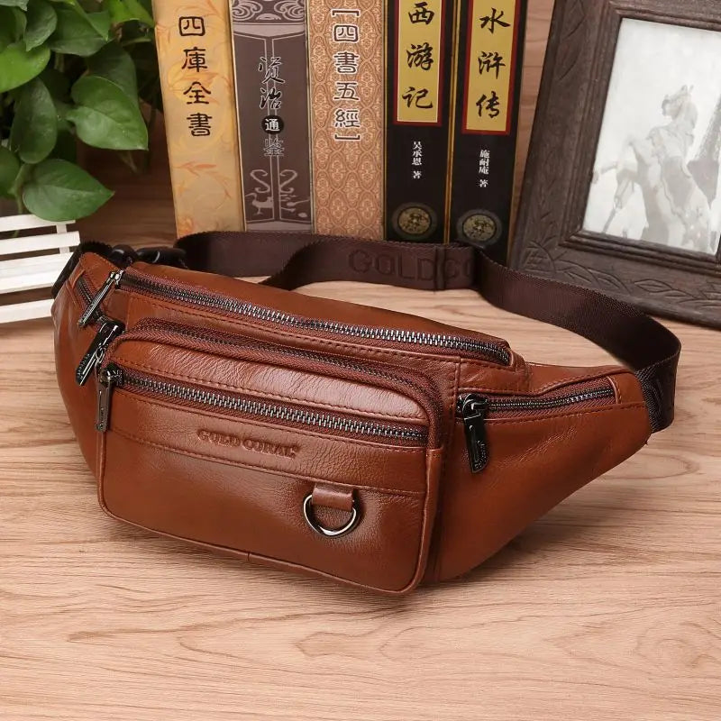 Vozenda – Men’s Genuine Cowhide Leather Waist Bag with Adjustable Strap