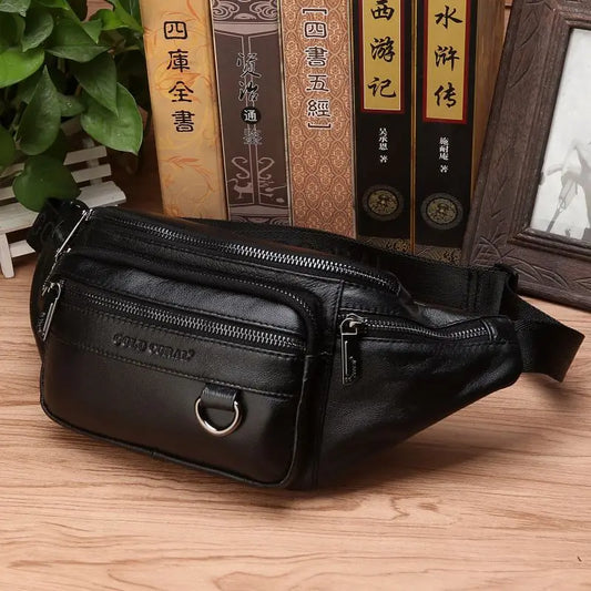 Vozenda – Men’s Genuine Cowhide Leather Waist Bag with Adjustable Strap